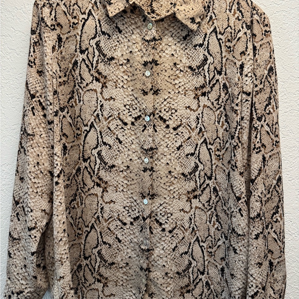 Snake Print Button-Up Shirt